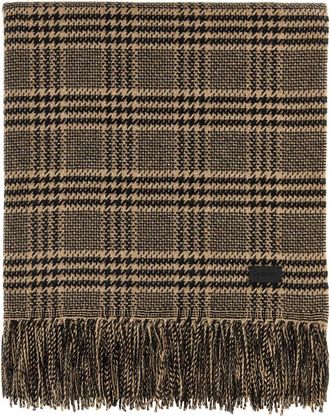 Saint Laurent Womens Embroidered Silk Blend Scarf - Tan - One Size