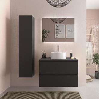 Cygnus Bath Mueble De Ba&ntilde;o Bequia 80 Cm Negro Mate Con Lavabo Sobre Encimera