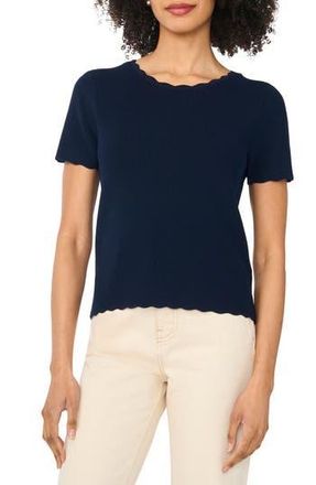 CeCe by Cynthia Steffe Scallop Rib Short Sleeve Knit Top in Classic Navy at Nordstrom Rack, Size X-Small