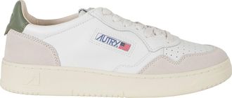 Autry White Green Medalist Low Suede Inserts Leather Sneakers