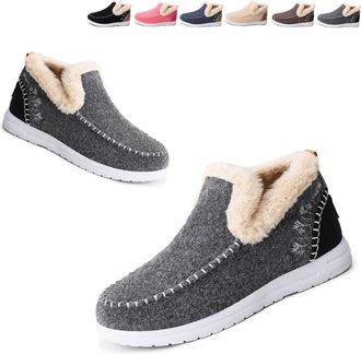 Generic Womens Winter Plush Lined Flat Shoes - Cozy Non-Slip Ankle Booties with Orthopedic Arch Support, Warm Indoor Outdoor Slippers (4,10)