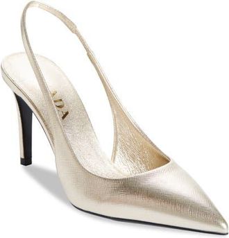 Prada Saffiano Metallic Leather Slingback Pump in Pirite at Nordstrom, Size 6.5Us