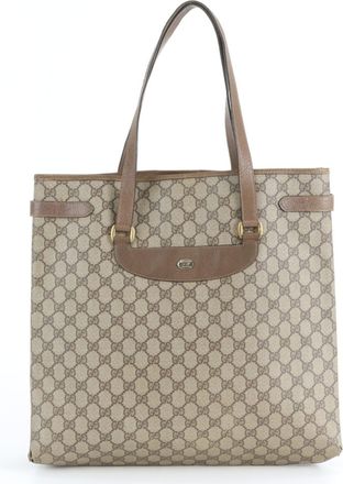 Gucci Brown Leather Coated Canvas Shoulder Bag Tote Bag (Pre-Owned)