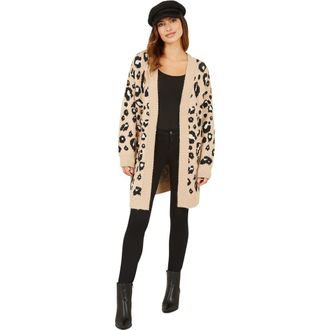 Yumi Animal Intarsia Knit Long Cardigan in Beige at Nordstrom, Size Small