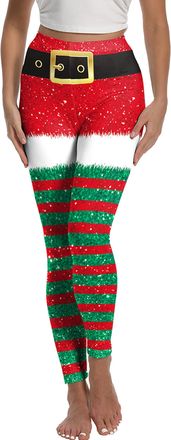 Feoya Ugly Christmas Xmas Leggings for Women Funny Tights 3D Pants Funny S