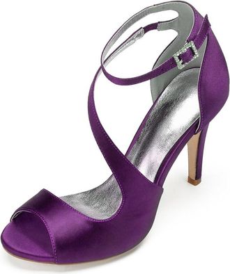Generic Bridal Heels Women Open Toe Satin Heeled Sandals Wedding Sexy Stiletto High Heels for Party, Prom, Dating 10.5Cm,Purple,7 UK