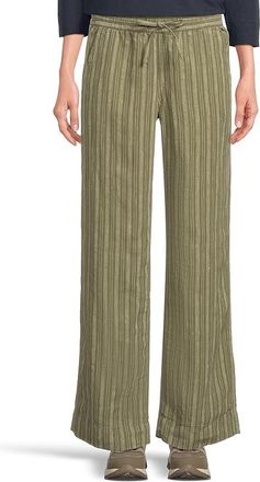L.L.Bean Premium Linen Breezy Pull-On Pants Womens Clothing Olive Gray Stripe : 16, Denim/Linen