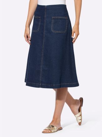 Heine Jeansrock HEINE, Damen, Gr. 34, blau (dunkelblau), 72% Baumwolle, 27% Polyester, 1% Elasthan, unifarben, wadenlang, R&ouml;cke Jeansrock