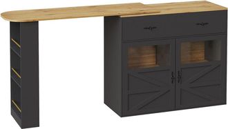 Urban Meuble Mesa de bar extensible 360&deg; en color negro con efecto madera y cristal
