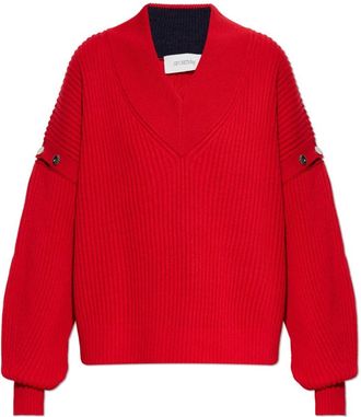 Sportmax TAY Wollen Trui - Dames - V-hals truien - Rood - XS - Wol - Truien & Vesten
