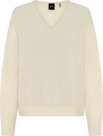 HUGO BOSS Strickpullover »Foletta Premium Damenmode« V-Ausschnitt, Ajouré-Details