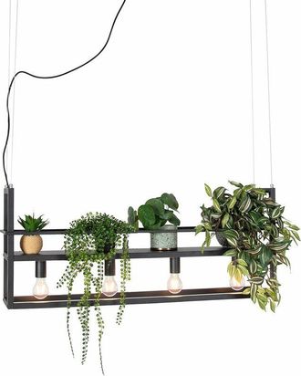 QAZQA Lampada a sospensione tavolo soggiorno cage rack - Industriale - Acciaio - Nero - Oblungo Max. 4 x Watt - Qazqa