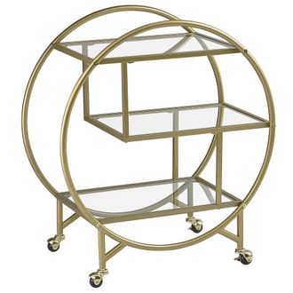Beliani Beliani - Carrito De Cocina De Metal Dorado Vidrio 50 X 34 Cm Ruedas 3 Estantes Glamour Sala De Estar Colton