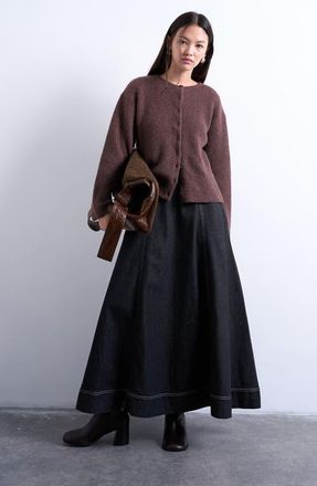 Topshop Shaker Stitch Relaxed Cardigan in Brown at Nordstrom, Size X-Small