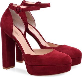 Generic Round Toe Chunky High Heels for Womens, Platform Ankle Strap Dress Pumps, Comfortable Vintage Party Wedding Bridal Prom High Pumps Shoes,Red,11 UK