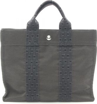 Herm&egrave;s Gray Nylon Canvas Handbag Tote Bag (Pre-Owned)