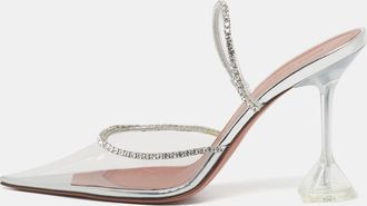 Amina Muaddi Silver Pvc Gilda Glass Heel Mules