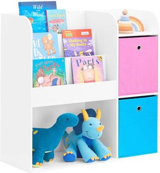 SoBuy Organizador de Juguetes Estantería Infantil con 2 Cajas de Colores Estantería de Almacenamiento Multifuncional con 3 Estantes 89 x 35 x 87 cm KMB37-F