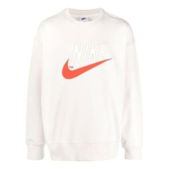 Nike Mens Nike Swoosh Brand Logo Printing Round Neck Pullover Long Sleeves White DO8891-030