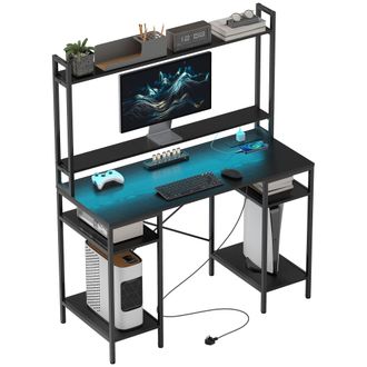 HOMCOM Computer Desk Home Office Desk with Monitor Stand - Black | TJ Hughes