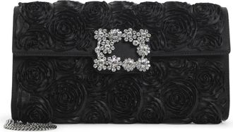 Roger Vivier Rose Flower Buckle Schoudertas - Dames - Schoudertassen - Zwart - ONE Size - Satijn - Tassen