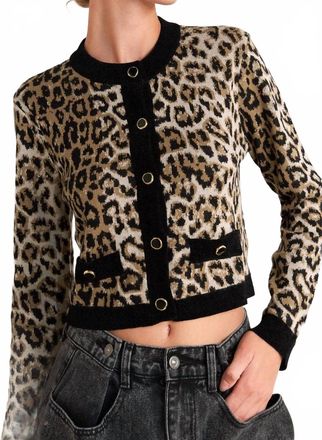 Flying Tomato Kristen Animal Print Knit Cardigan In Leopard