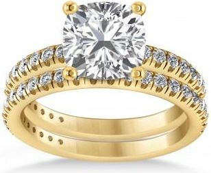 Allurez Moissanite & Diamond Cushion-Set Semi-Eternity Bridal Set 14K Yellow Gold (2.77ct)