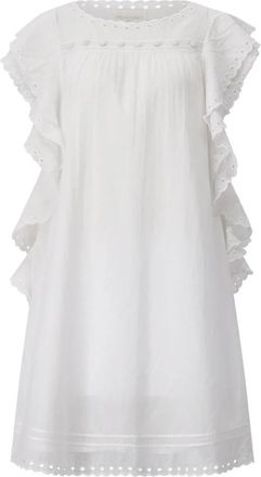 Stella Forest Ruffled Broderie Midi Dress - Dames - Korte kleedjes - Wit - M - Kleedjes