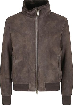 Salvatore Santoro Brown Sheep Skin Jacket With High Collar And Zipper Closure
