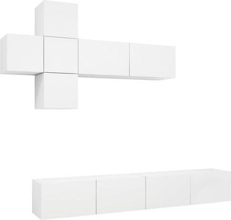 vidaXL Set De Muebles De Sal&oacute;n Tv 7 Piezas Madera De Ingenier&iacute;a Blanco Vidaxl