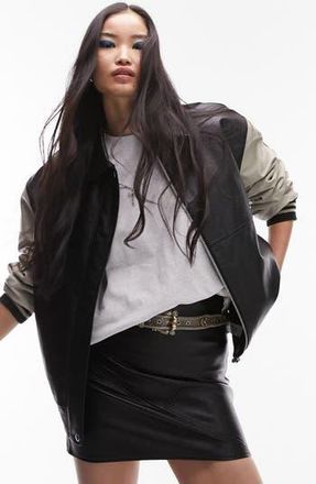 Topshop Varsity Faux Leather Bomber Jacket in Black at Nordstrom Rack, Size Medium