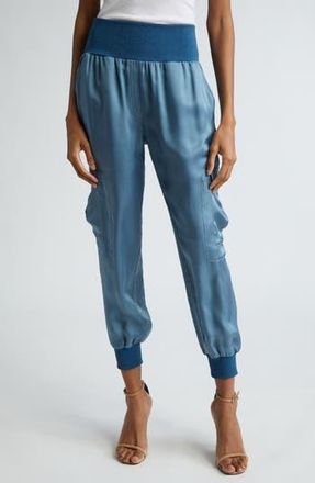 Cinq à Sept Giles Cupro Crop Cargo Joggers in Midnight Rain at Nordstrom Rack, Size X-Large