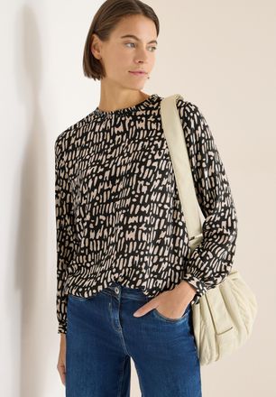 Cecil Langarmbluse CECIL, Damen, Gr. XXL (46), raw khaki, Web, Obermaterial: 100% Viskose, gemustert, l&auml;ssig geschnitten h&uuml;ftbedeckend, Rundhals, Blusen Lan