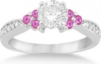 Allurez Floral Diamond & Pink Sapphire Engagement Ring 14k White Gold (0.30ct)