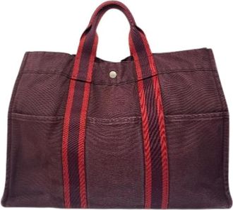 Herm&egrave;s Pre-owned Tote Bags, female, Purple, Size: ONE SIZE Pre-owned Cotton Tote