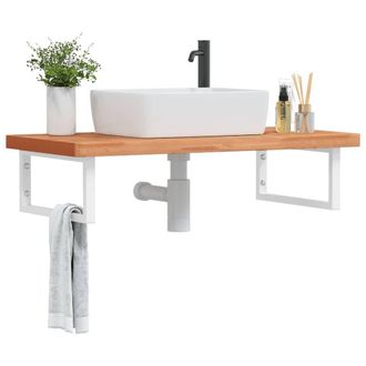 Berkfield Home Basin Shelf Wall Mounted Steel & Solid Wood Beech in Brown