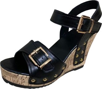 Generic Elegant Ladies Slope High Heel Sandals Fashionable Summer Dressy Footwear with Comfortable Design for Women (Black, 6.5)