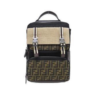 Fendi Brown Nylon Suede Canvas Leather Backpack (Pre-Owned)