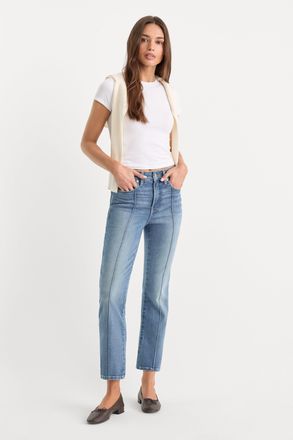 Good American Womens Soft Tech Good Legs Straight Jeans | Extra Stretch, Flat Tummy Tech, Gap-Proof Waistband | Indigo, Size 14 | Good Americ