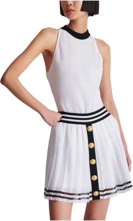 Balmain Tweekleurige gebreide bodysuit met monogram - Dames - Korte kleedjes - Wit - M - Kleedjes