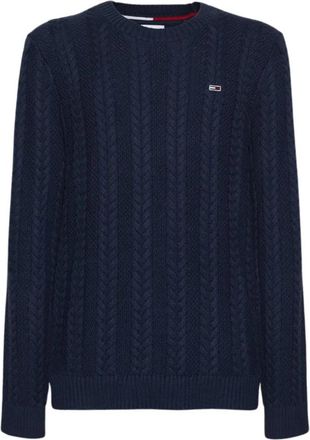 Tommy Jeans Biologisch Katoenen Kabeltrui Blauw - Heren - Ronde hals truien - Blauw - L - Katoen - Truien & Vesten