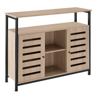 TecTake Sideboard Warrington - 2 Large Shelves, 3 Storage Compartments in Light Oak