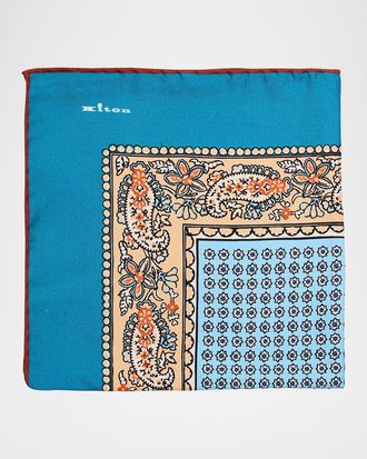 Kiton Men & apos;s Printed Silk Pocket Square