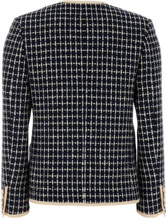 Valentino Garavani Womens Tweed With Contrast Trim Blazer Black Virgin Wool Cotton Blazers