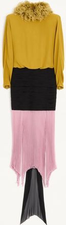 Valentino Abito Lungo In Light Georgette Con Piume Donna OCRA/NERO/ROSA 38