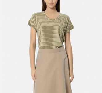 Luisa Cerano Linen Stripe Short Sleeve T-Shirt In Green/khaki