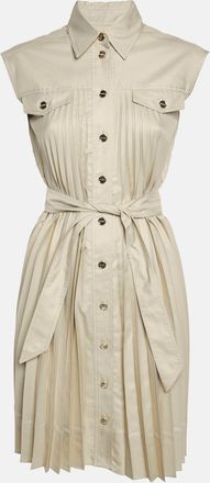 Sandro Beige Plisse Button Up Belted Mini Dress