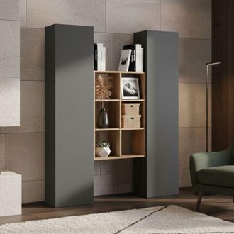 Dmora Aparador Ddeluc, Juego De Sal&oacute;n Con 2 Puertas Y Estantes, Buffet De Sal&oacute;n, Aparador De Cocina, 100% Made In Italy, 140x30h180 Cm, Blanco Brillo Y Arce