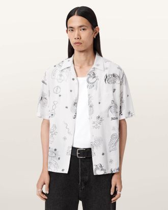 AllSaints Viscose Terra Oversized Linen Blend Shirt, Size: XXL