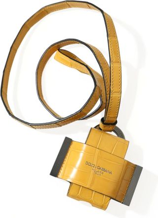 Dolce & Gabbana Yellow Crocodile Leather Logo Print Lanyard Womens Keychain